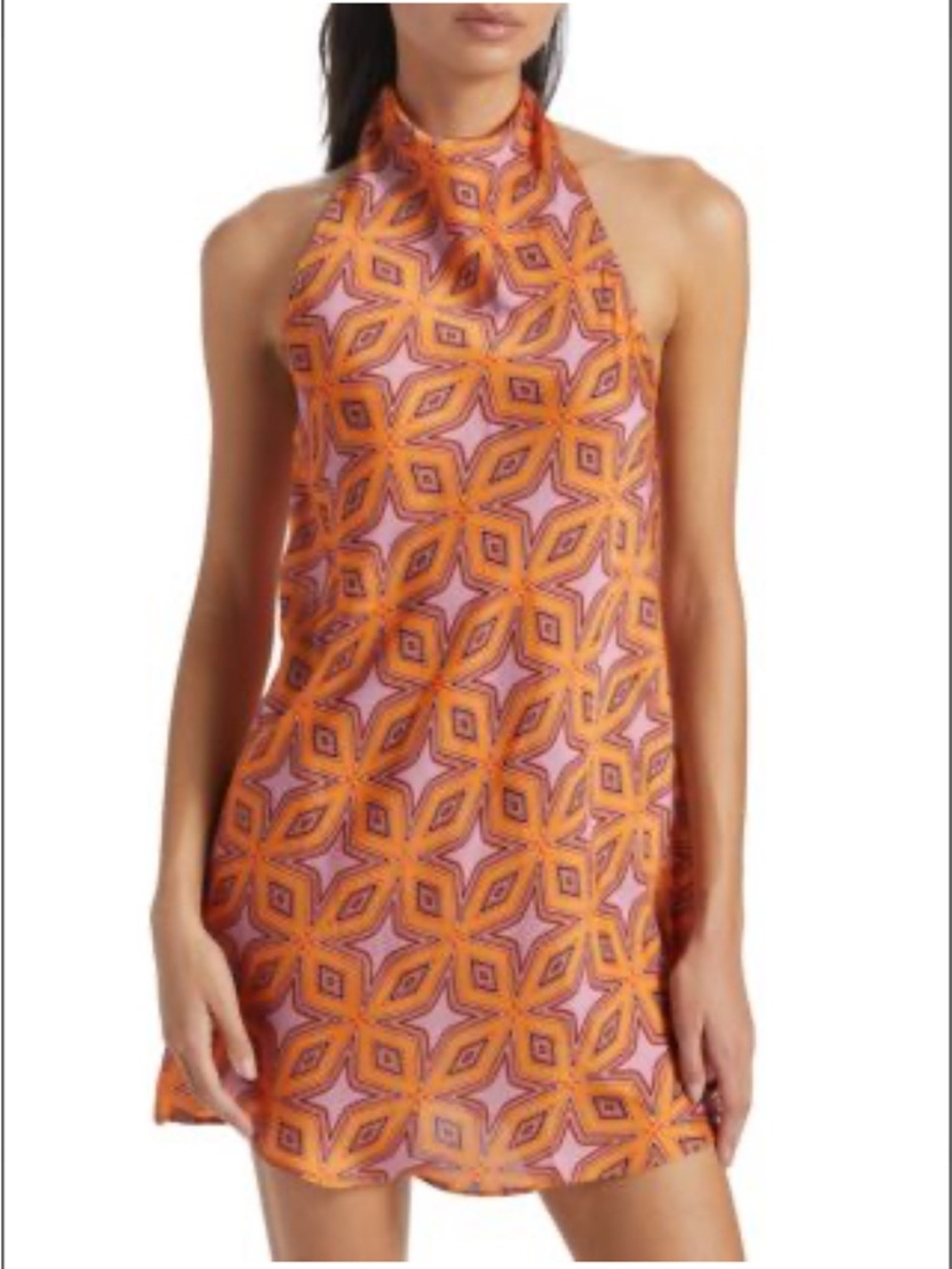 NWT Claude Kameni Women's Pink & Orange Halter Neck Mini Dress